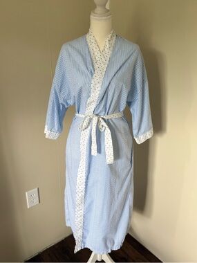Vintage Cottagecore Robe Light Blue Floral Cotton Blend Floral Blueberries